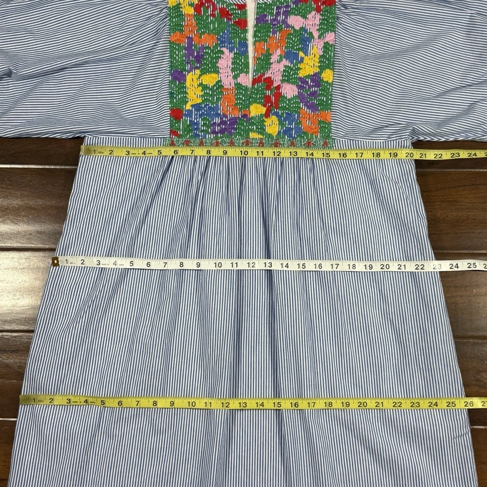 J.Marie Women's Size Small Blue White Striped Embroidered Tristen Midi Dress - Picture 7 of 13